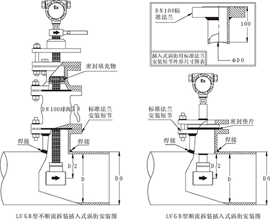 插入式蒸汽凝結(jié)水流量計安裝示意圖