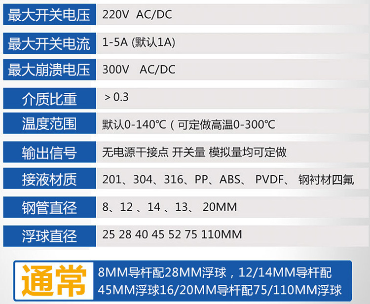 油罐浮球液位計(jì)技術(shù)參數(shù)對(duì)照表